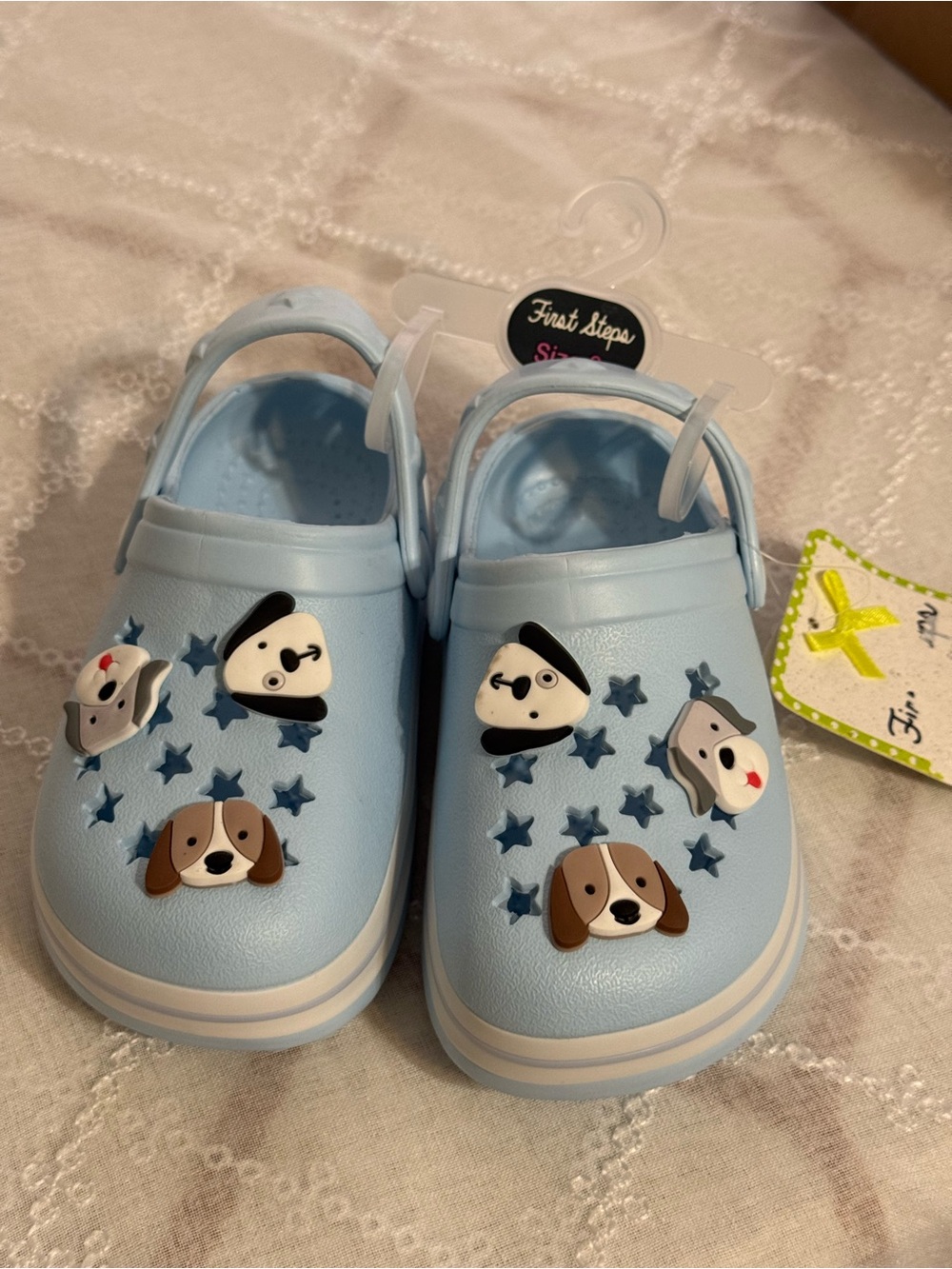 Light Blue Kids Sandal-Clogs with Playful Puppy Charms